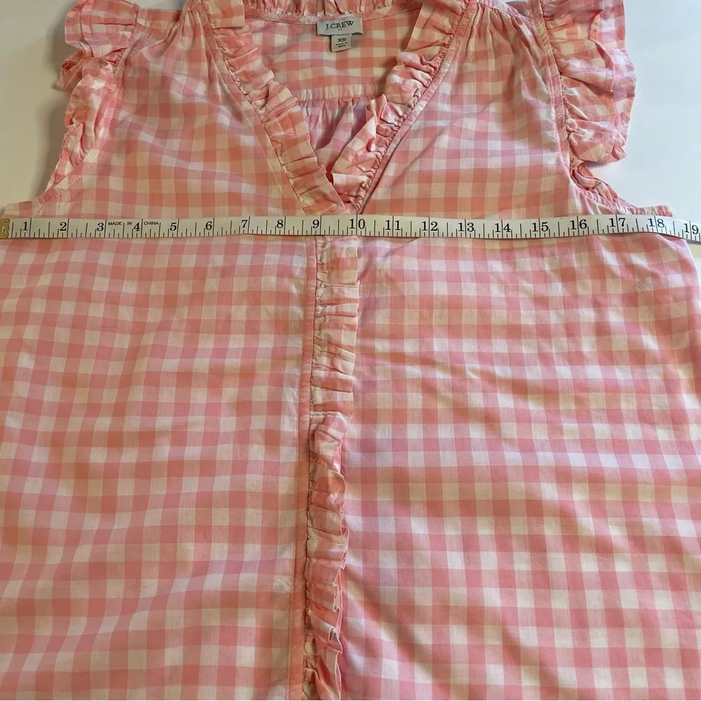 J. Crew Factory Women's Pink Gingham Sleeveless Ruffle Blouse Size XS - Picture 7 of 8